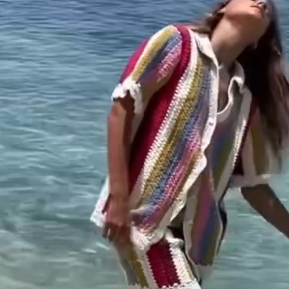 Steele the Label Kai Crochet Polo Top Button Front Striped Boho Australia - Picture 14 of 15